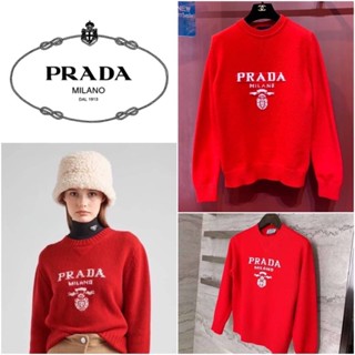 เสื้อสเวตเตอร์แขนยาว PRADA RED WOOL CASHMERE CREW NECK SWEATER