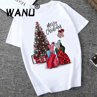 เสื้อยืดคริสต์มาส Women men top Merry Christmas T shirt 圣诞节短袖圆领闺蜜装男女T恤 xmas