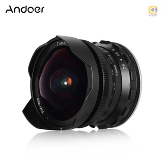 Andoer 7.5mm F2.8 Manual Focus Fisheye Lens 180° Ultra Wide Angle Large Aperture E-Mount Lens Compatible with  APS-C Frame ILDC Camera A6600 A6100 A6400 A6500 A6300 A6000 5100