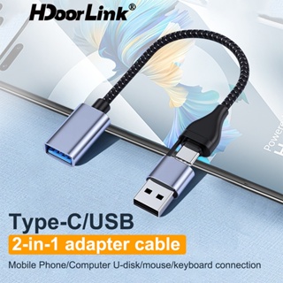 Hdoolink 2 in 1 OTG อะแดปเตอร์สายเคเบิ้ล USB 2.0 เป็น Micro USB Type C สําหรับ Huawei M-a-C-B-o-o-k U Disk Type-C OTG