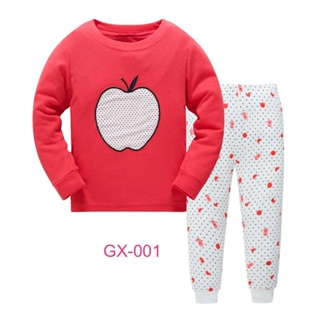 L-HUGX-001 ชุดนอนเด็กหญิง แนวเข้ารูป Slim Fit ผ้า Cotton 100% เนื้อบาง สีชมแดง ลายApple