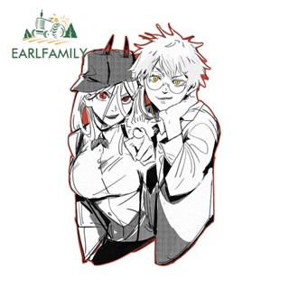 Earlfamily สติกเกอร์ ลายการ์ตูนอนิเมะ Chainsaw Man น่ารัก ขนาด 13 ซม. X 8.2 ซม. สําหรับติดตกแต่งกระจกหน้าต่างรถยนต์ แล็ปท็อป