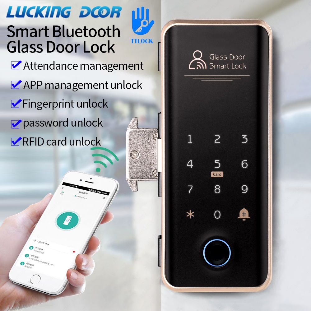 BBluetooth TTLOCK Smart Glass Door Lock Wooden Sliding Door RFID Remote Control Biometric