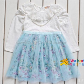 Dress-164 ชุดกระโปรงสาวน้อย แบบเกาหลี สีฟ้า Size-100 (3-4Y)