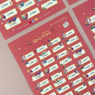 สติ๊กเกอร์ชื่อ กันน้ำ ลาย RAINBOW UNICORN ( Name Sticker 4 sheet / set )