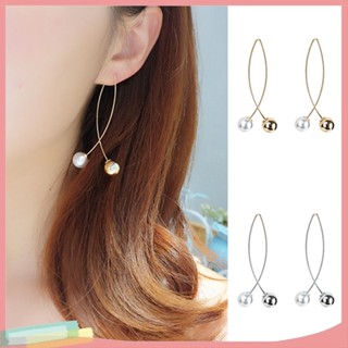 LK- Elegant Women Imitation Pearl Line Hook Drop Pierced Dangle Earrings Jewelry