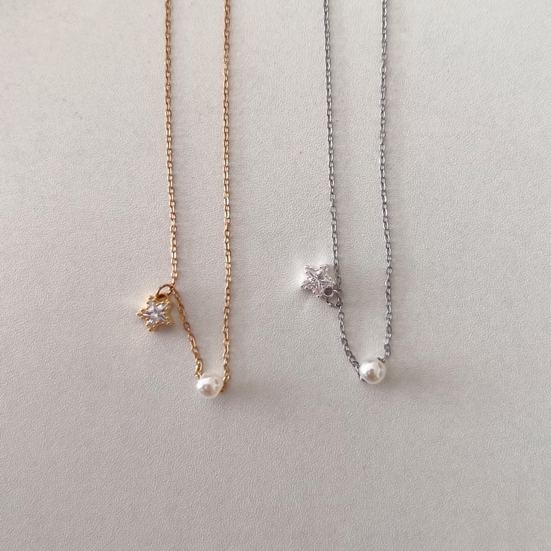 A.piece  สร้อยคอ [stainless steel] Pearl star cubic necklace