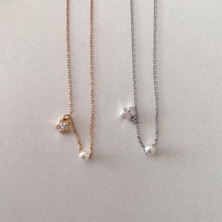 A.piece สร้อยคอ [stainless steel] Pearl star cubic necklace (82)