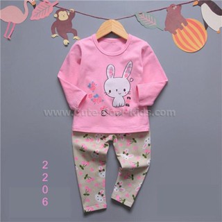 L-PJG-2206-LGN ชุดนอนเด็กผู้หญิงแขนยาวขายาว ผ้าเด้ง นิ่ม ใส่สบาย สีชมพู กระต่าย 🚚 พร้อมส่งด่วนจาก กทม.🇹🇭🎁🎀