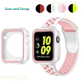 【Trendy】 2 Tone breathable silicone strap case two tone 2in1 protective cover for Apple Watch Series 7 41 m. 45mm. 6 5 4 3 2 1 se smart watch case size 38mm 40mm. 44mm. 42mm. Two T