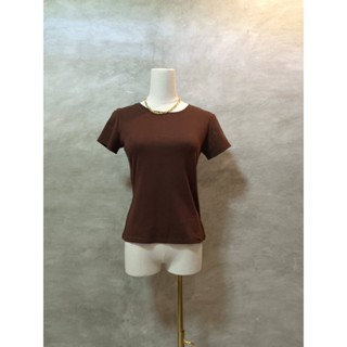 P76 เสื้อยืด คอกลม แขนสั้น สีน้ำตาล ไซส์ S