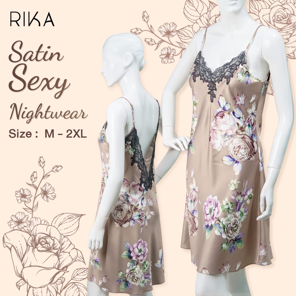 RIKA ชุดนอนสายเดี่ยวFV3042 เซ็กซี่ Sexy   ผ้า SATIN แต่งลูกไม้เซาะลาย สวยหรู โชว์หลัง ชุดนอนไม่ได้นอน  M - XXL