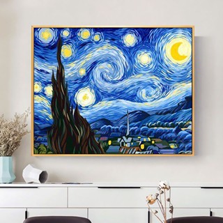 ชุดงานปักครอสติชเม็ดบีด ทรงเพชรกลม คริสตัล รูป Van Gogh Starry Sky World 5d แฮนด์เมด สําหรับตกแต่งบ้าน