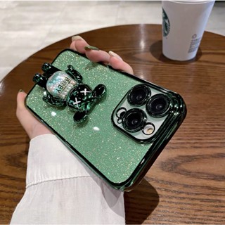 【Plated solid color bracket case+Glitter paper/Riddge Green】เคส compatible for iPhone 7 8 plus x xr xs max 11 12 13 14 Pro Max case soft case