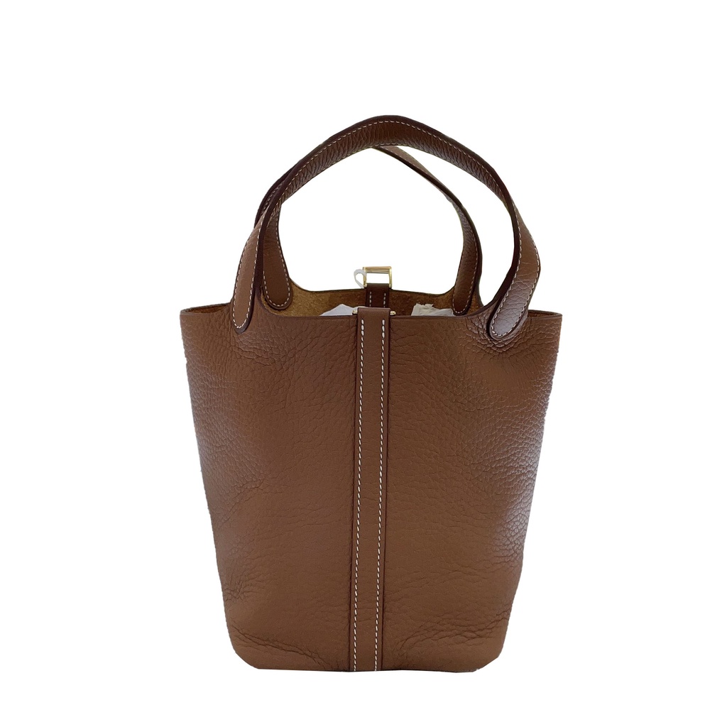 ✐℗Hermes Hermes Vegetable Basket Bag สุภาพสตรี สีน้ำตาล กระเป๋าถือ Authentic