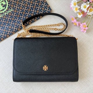 Tory Burch Emerson Black Saffiano Chain Wallet