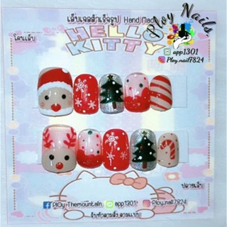เล็บปลอมเล็บเจลเพ้นท์ลายคริสมาสต์ ซานต้าครอส