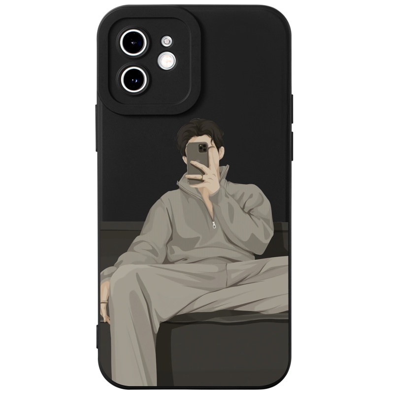 JURSUE เคสคู่ เคสไอโฟน คู่รัก กันกระแทกซิลิโคนนุ่มน่ารักตลก เคสโทรศัพท์ สีดำ Compatible for iPhone 16 15 14 13 12 11 Pro Max SE 2020 X XR XS 8 7 Plus พลัส Y2805 - รูปที่ 4