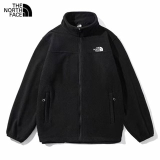 The North Face เสื้อแจ็กเก็ต ผ้าวูล 100% ปักลายโลโก้ YKK มีซิป สีดํา แฟชั่นฤดูหนาว สําหรับผู้ชาย