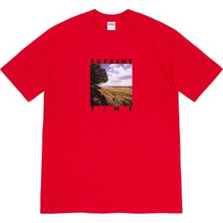 ใหม่พร้อมส่ง ของแท้ Supreme Time Red T-Shirt