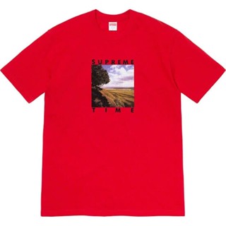 ใหม่พร้อมส่ง ของแท้ Supreme Time Red T-Shirt