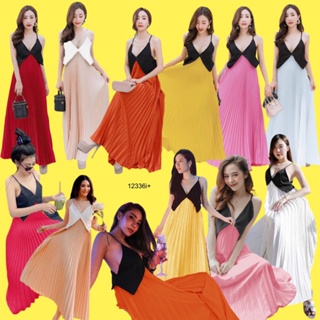 👗Pfashion [ส่งไว!!🚛] P12336 เดรสสายเดี่ยวกระโปรงอัดพลีทและไม่อัดพลีท One-shoulder dress, pleated skirt and no