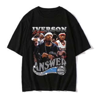 Tee△  ALLEN Iverson เสื้อยืดแขนสั้นสไตล์ยุโรปและอเมริกา everson แขนสั้นครึ่งแขนแนวฮิปฮอปแนวสตรีทโอเวอร์ไซส์ไหล่ฮิต