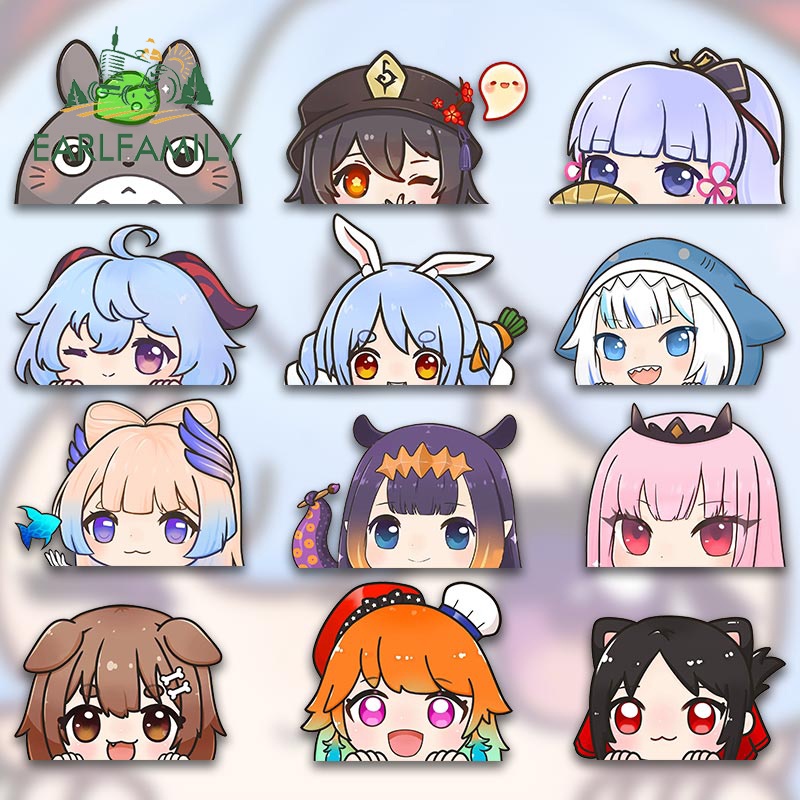 Earlfamily 13 ซม.สติกเกอร์รถยนต์สําหรับอะนิเมะ Genshin Impact Hololive Peeker Chibi ไวนิลรถห่อ Caravan บุคลิกภาพ Creative Decal