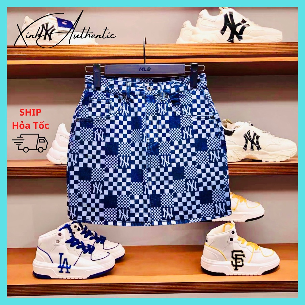 Mlb Jean Skirt - กระโปรงทรงเอมาตรฐานแท้พร้อมกางเกงด้านใน