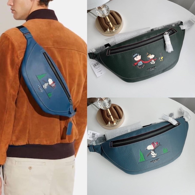 🎀 (สด-ผ่อน) คาดอก สีเขียว สีฟ้า 13 นิ้ว CE618 Coach X Peanuts Warren Belt Bag With Snoopy Motif