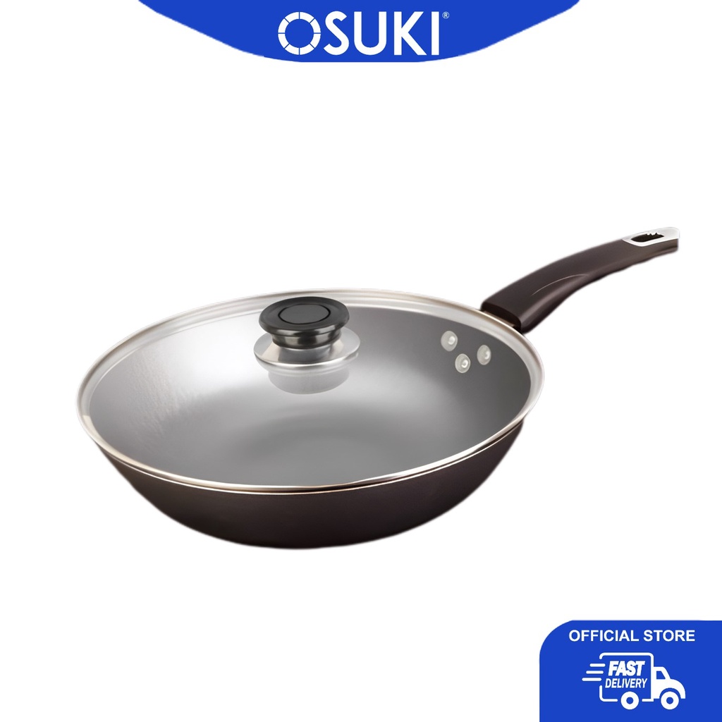 กระทะทําอาหาร OSUKI พร้อมฝาปิดกระจกไม่ติด
