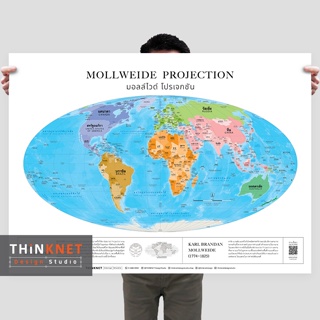 โปสเตอร์แผนที่ชุดรัฐกิจโลก: มอลล์ไวด์ โปรเจกชัน Political World Map: Mollweide Projection