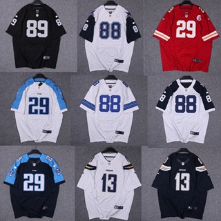 เสื้อกีฬาแขนสั้น ทรงหลวม ปักลาย Nfl American Football jersey สไตล์ฮาราจูกุ แฟชั่นยุโรป และอเมริกาเรโทร