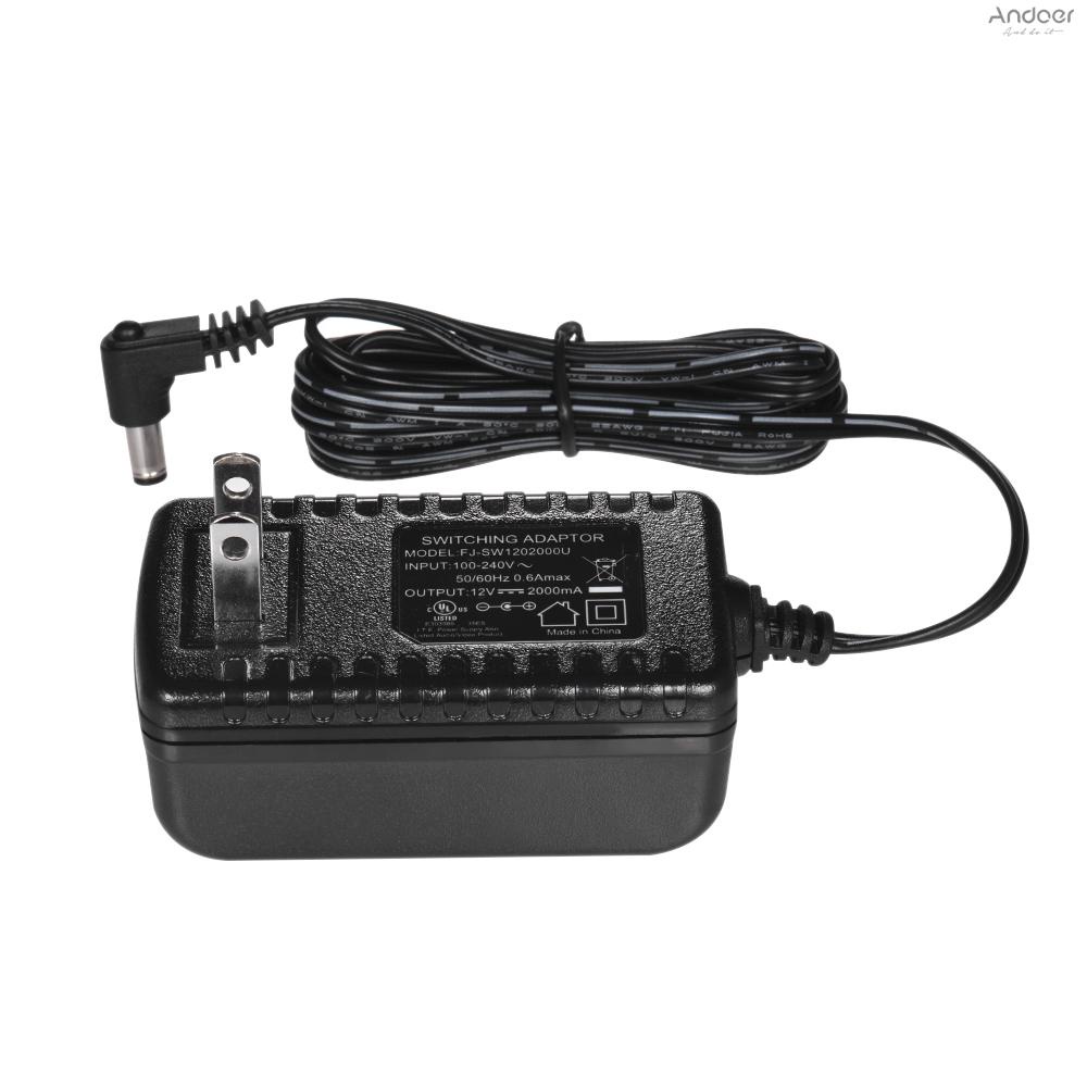 อะแดปเตอร์ไฟมาตรฐาน 12V 2A พร้อมปลั๊ก EU แรงดันไฟฟ้ากว้าง 100-240V สําหรับไฟวิดีโอ LED YONGNUO YN300III YN216 YN1410 YN300Air YN160III YN168 YN360
