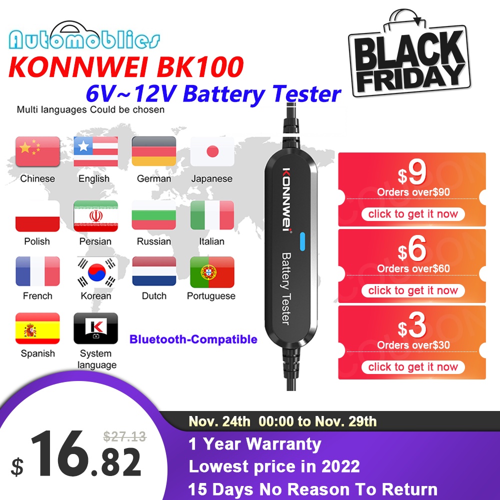 KONNWEI BK100 Car Battery Tester 6V 12V 100-2000 CCA Auto Battery ...