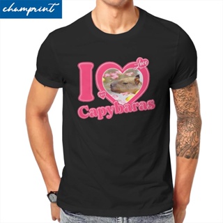 คาปิบาร่า เสื้อยืดสวยๆ ผู้ชายเสื้อยืดฉันรัก Capybaras ตลกฝ้าย Tees เสื้อยืดแขนสั้นเสื้อยืดคอกลมท็อปส์ซูพลัสขนาด