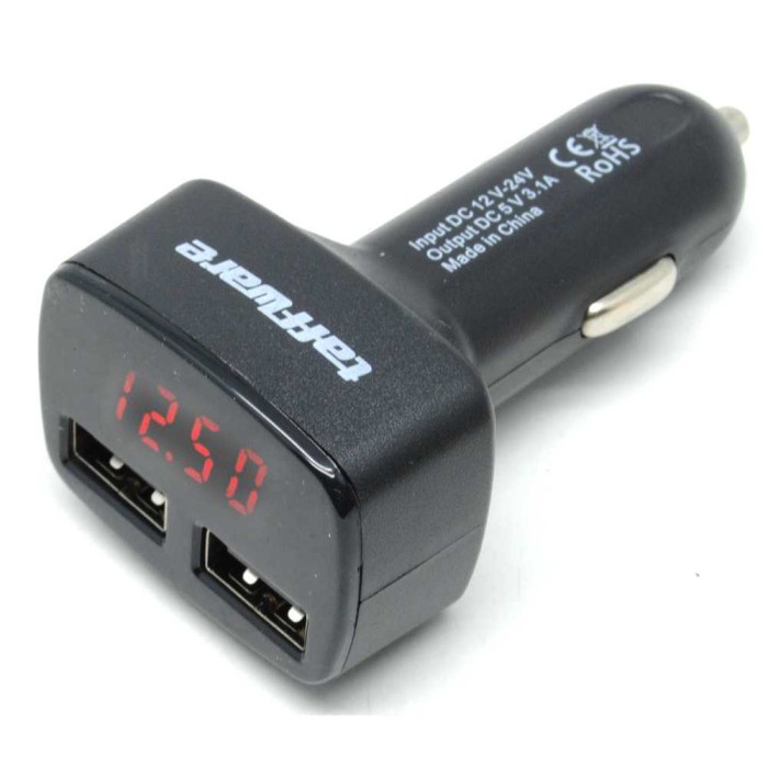 Car Charger Car Charger Car Charger Plug Dual USB LED Display FAST CHARGING EC2 สีดําอินเทรนด์ G9Q4 