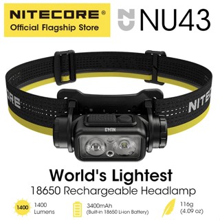 พร้อมส่ง NITECORE NU43 18650ไฟหน้าแบบชาร์จไฟได้1400Lumens Max Beam ระยะทาง130M ไฟคาดศีรษะ