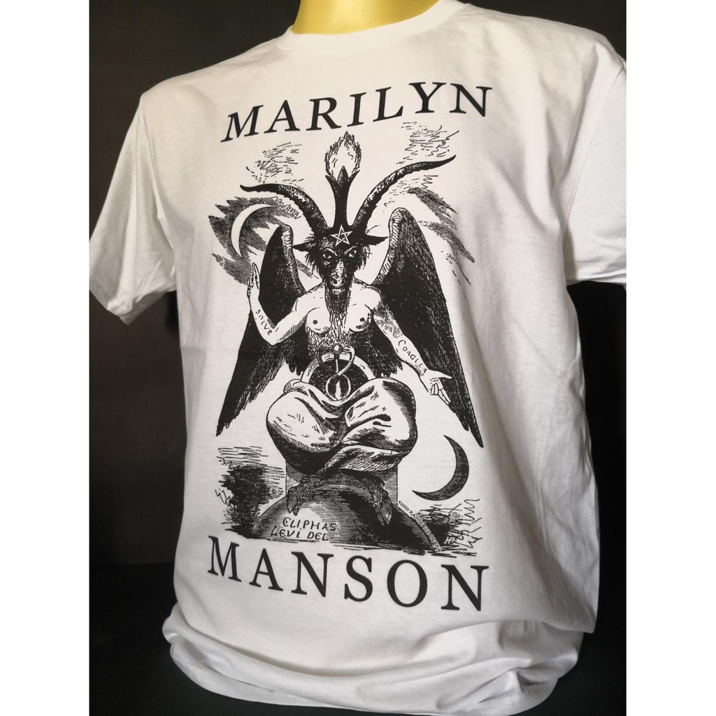 เสื้อยืดเสื้อวงนำเข้า Marilyn Manson Baphomet Bigger Than Satan Industrial Metal Industrial Rock Alternative Hard R_35