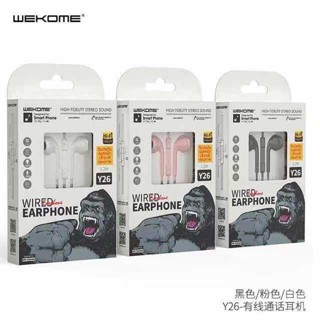 wk/wekome kingkong Y26 ชุดหูฟัง AUX 3.5 ปลั๊ก ปรับเสียงได้ คุณภาพเสียงดี มีไมค์ในตัว สายยาว 1 เมตร