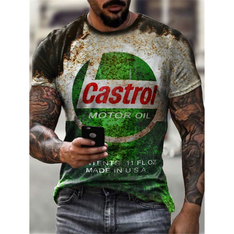 เสื้อยืดแขนสั้น พิมพ์ลาย Castrol 3 มิติ พลัสไซซ์ แฟชั่นสําหรับผู้ชาย 2023