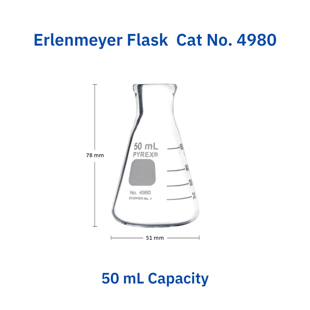 Erlenmeyer Flask ขนาด 50 ml. Brand Pyrex จำนวน 1 ใบ