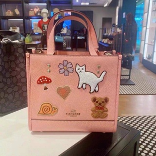 Coach CC421 Dempsey Tote 22 With Creature Patches Leather Candy Pink Multi