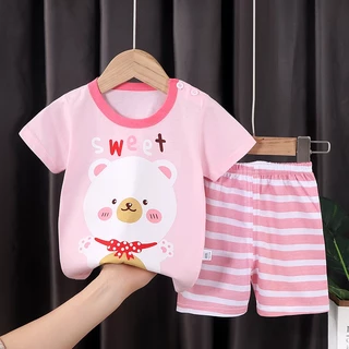 พร้อมส่ง ชุดเซ็ทเด็ก 2 ชิ้น เสื้อแขนสั้นคอกลม+กางเกงขาสั้น ผ้านุ่มใส่สบายมากจ้า