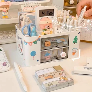 bizzoshop ✨แถมสติ๊กเกอร์✨ กล่องปากกา กล่อง กล่องลิ้นชัก มีลิ้นชัก 2 ช่อง กล่องเก็บของ