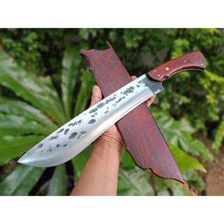 มีดแคมป์ มาเชเต้ Machete มีดเหน็บ มีดเดินป่า มีดใบตาย มีดอีตัด ใบ 12.5” ผิวไฟ ด้ามประกบ full-tank และฝักไม้พะยูงลายสวย