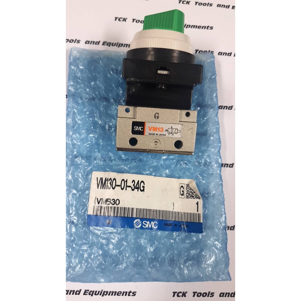 SMC Mechanical Valve รุ่น VM130-01-34G (3/2 -1/8")  หัวดอกเห็ดสีเขียว