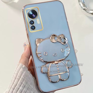 2022 Hot Sale Casing Xiaomi 12 12T 11T Pro 12Lite Mi 11 Lite NE 5G เคส Phone Case Cute Cartoon Hello-Kitty Candy Plating with Portable Make-up Mirror Stand Soft Back Cover เคสโทรศัพท