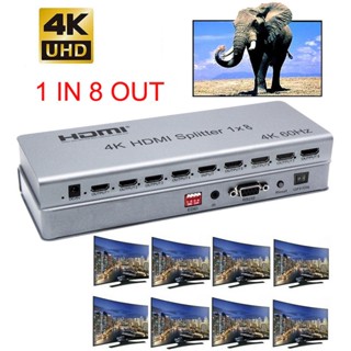 4k@60hz HDMI 2.0 1x8 Splitter 1 IN 2 4 6 8 Out 1x2 1x4 HDMI Splitter วิดีโอแปลง 1080p 3D EDID RS232 สําหรับ PS3/4 PC DVD เป็นทีวี