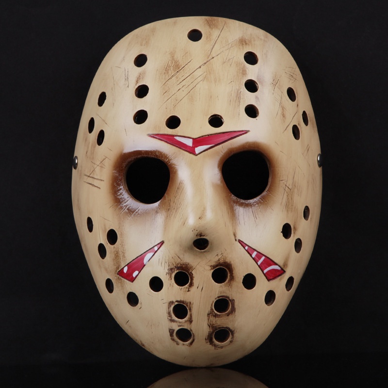 Hockey Mask หน้ากาก ฮอกกี้ Friday The 13 th วันศุกร์ Jason Voorhees เจสัน วอร์ฮีส์ สีน้ำตาลอ่อนลายแด